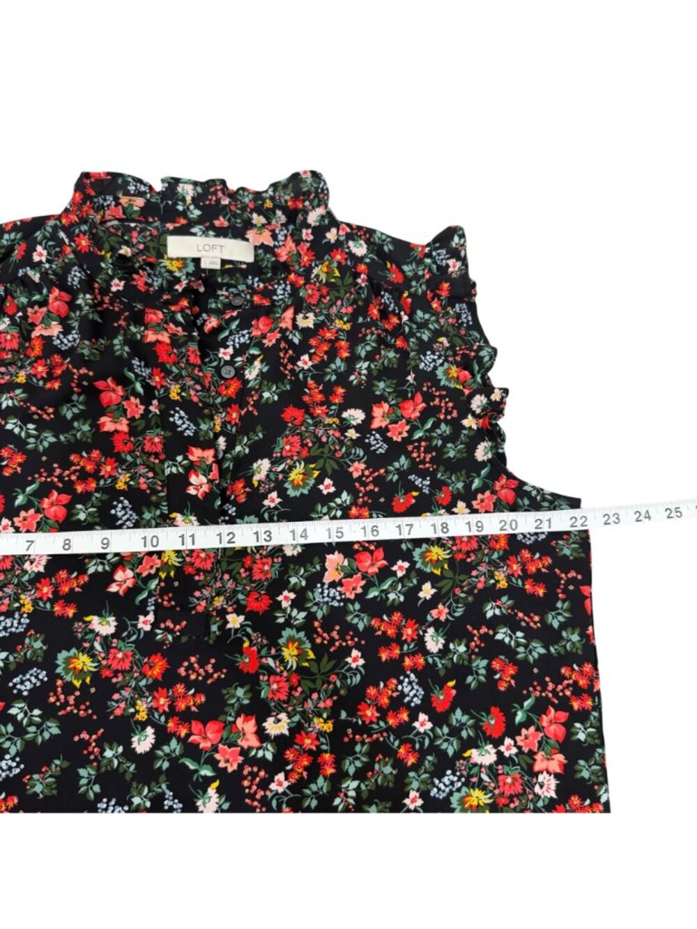 LOFT Floral Women L Sleeveless Ruffled Shoulders Lightweight Vibrant Multi-Color - Picture 5 of 9